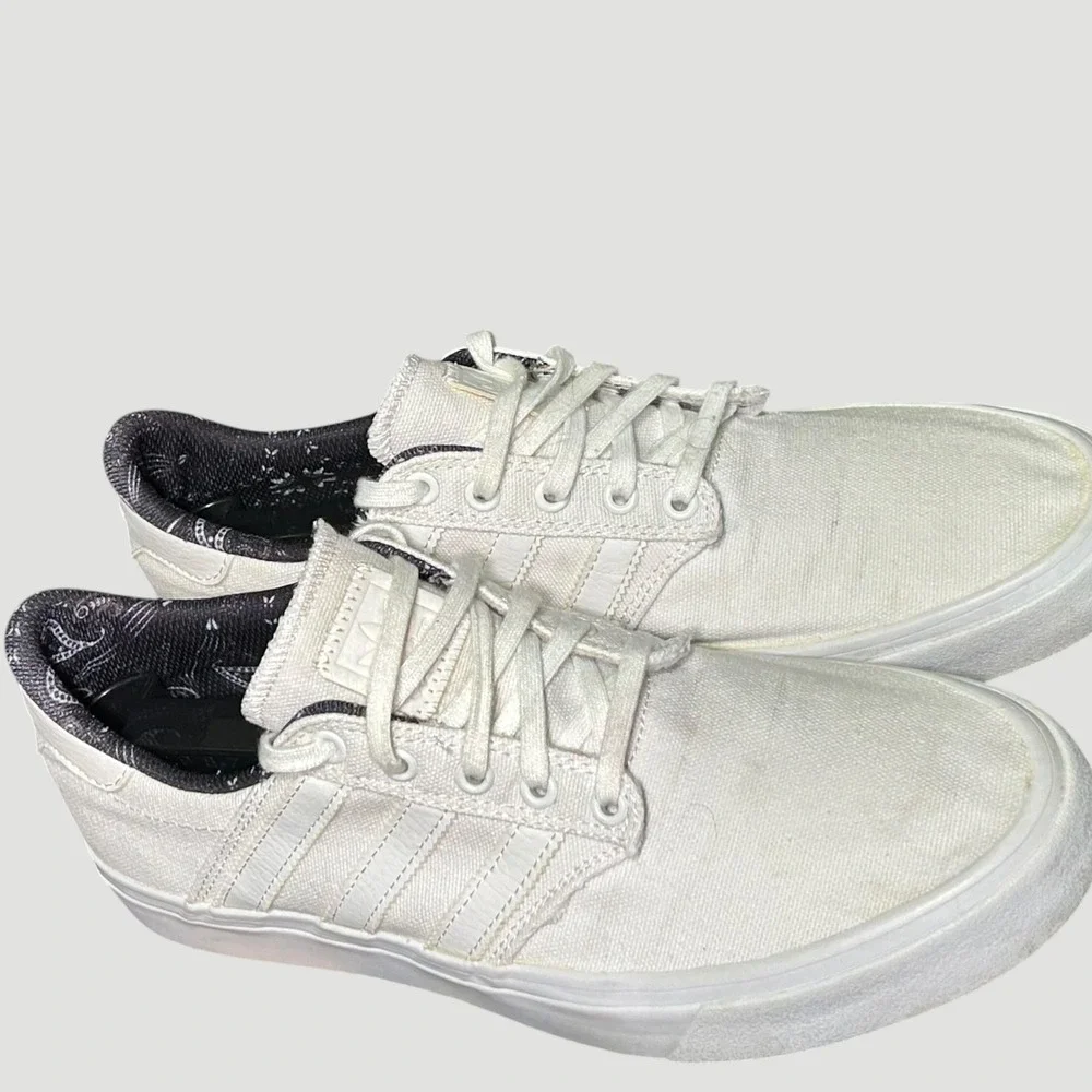 Adidas Seeley Mens White Canvas Paisley Skate Shoes F37719 Low Top Sneakers 8.5